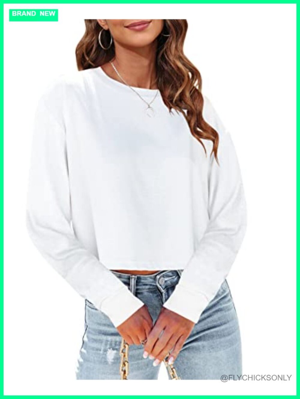Womens Long Sleeve Crop Top Oversized Drop Shoulder T-Shirt